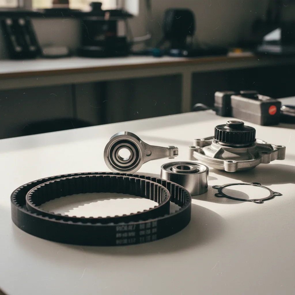 Kit de distribution complet avec courroie, galets et pompe à eau prêt à être monté