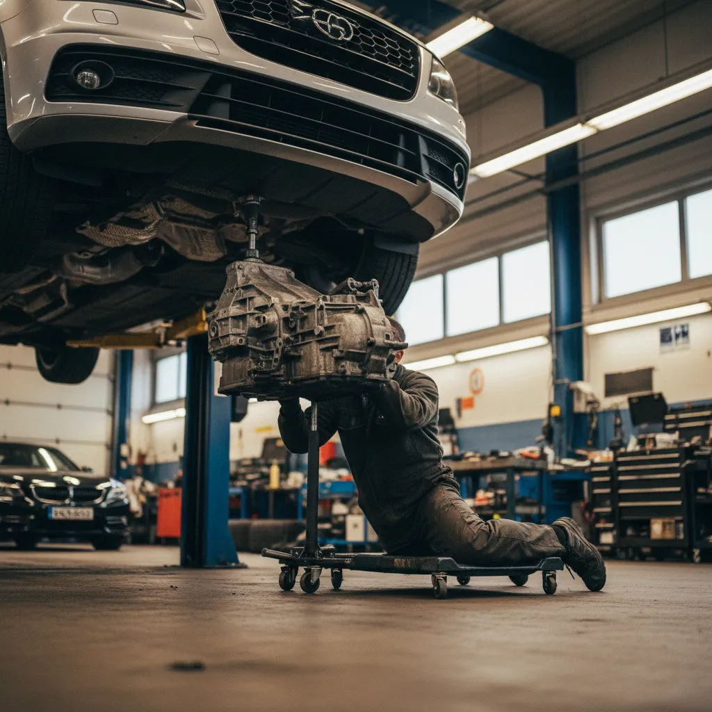 Dépose de la boîte de vitesses pour accéder au kit embrayage sur un véhicule en atelier