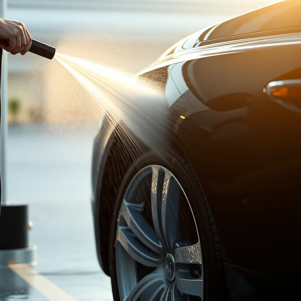 Lavage haute pression d'un passage de roue en piste libre-service