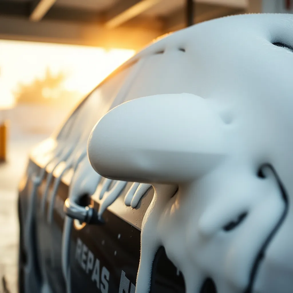 La mousse active recouvre entièrement la carrosserie pour dissoudre les salissures sans frottement