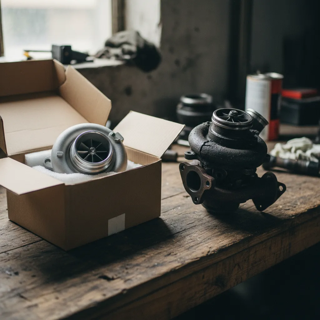 Comparaison entre un turbo neuf et un turbo usagé prêt à être remplacé