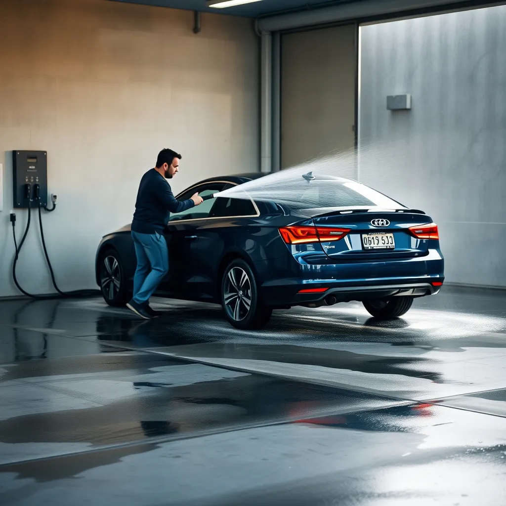Piste de lavage haute pression en libre-service dans un centre commercial