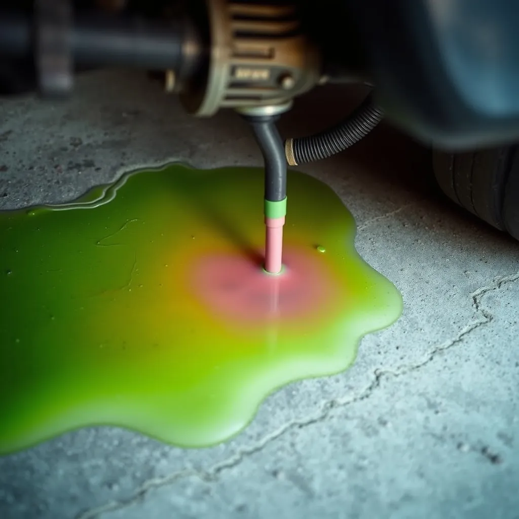 Fuite de liquide de refroidissement visible sous le véhicule