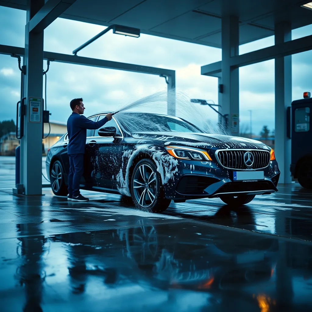Lavage haute pression en cours sur une carrosserie à l'aide de la lance Hydrostar