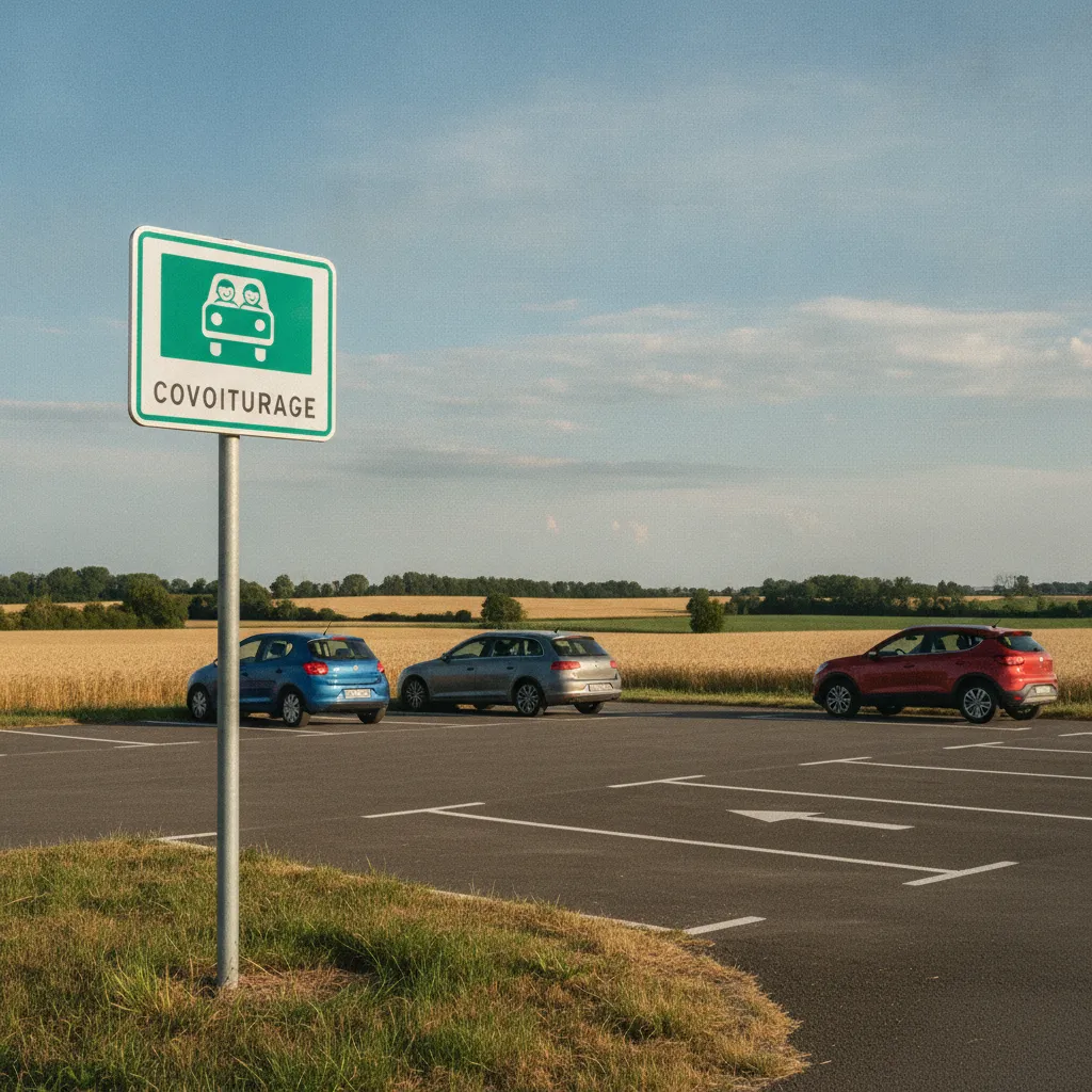 Signalisation indiquant l'accès à une aire de covoiturage près de Béthune