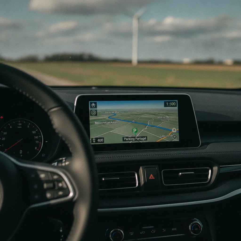 Navigation GPS programmée vers une aire de covoiturage du secteur béthunois