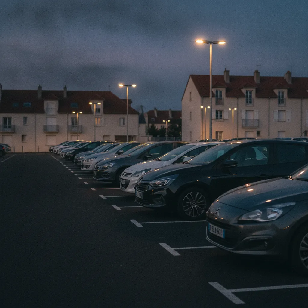 Le parking est éclairé en permanence par des lampadaires LED pour une utilisation sécurisée de nuit