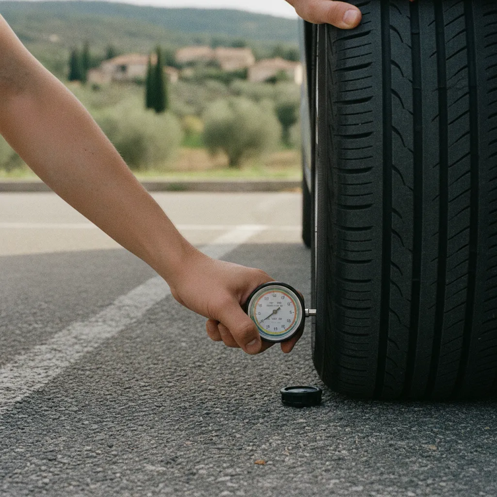 Vérification de la pression des pneus avant de prendre la route en covoiturage