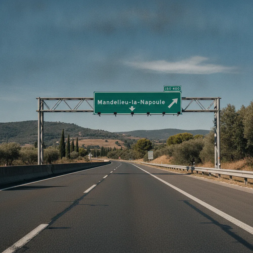 La sortie 40 de l'autoroute A8 donne un accès direct à l'aire de covoiturage de Mandelieu