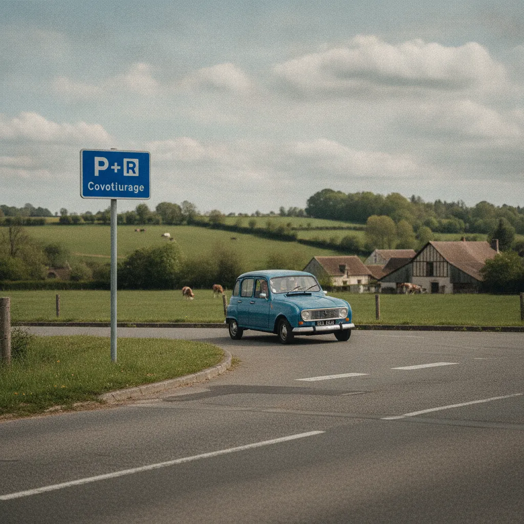 Panneau de signalisation indiquant l'entrée de l'aire de covoiturage