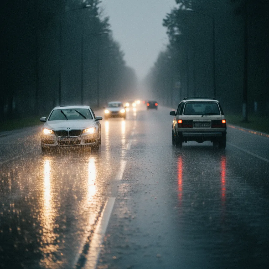 Les feux de croisement sont indispensables sous la pluie pour être vu des autres usagers
