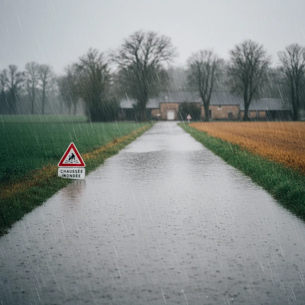 Face à une route inondée, la prudence impose de faire demi-tour plutôt que de tenter la traversée