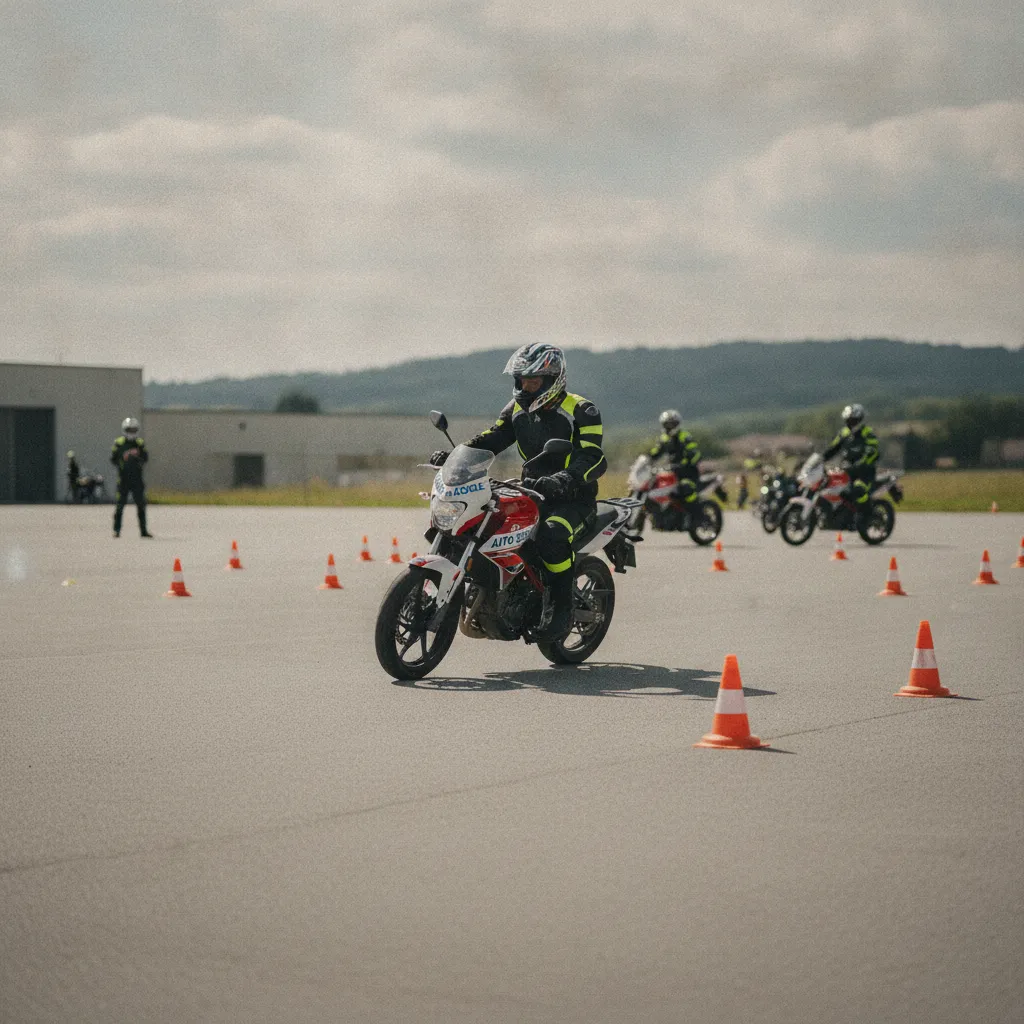 La formation moto comprend des exercices sur plateau et en circulation