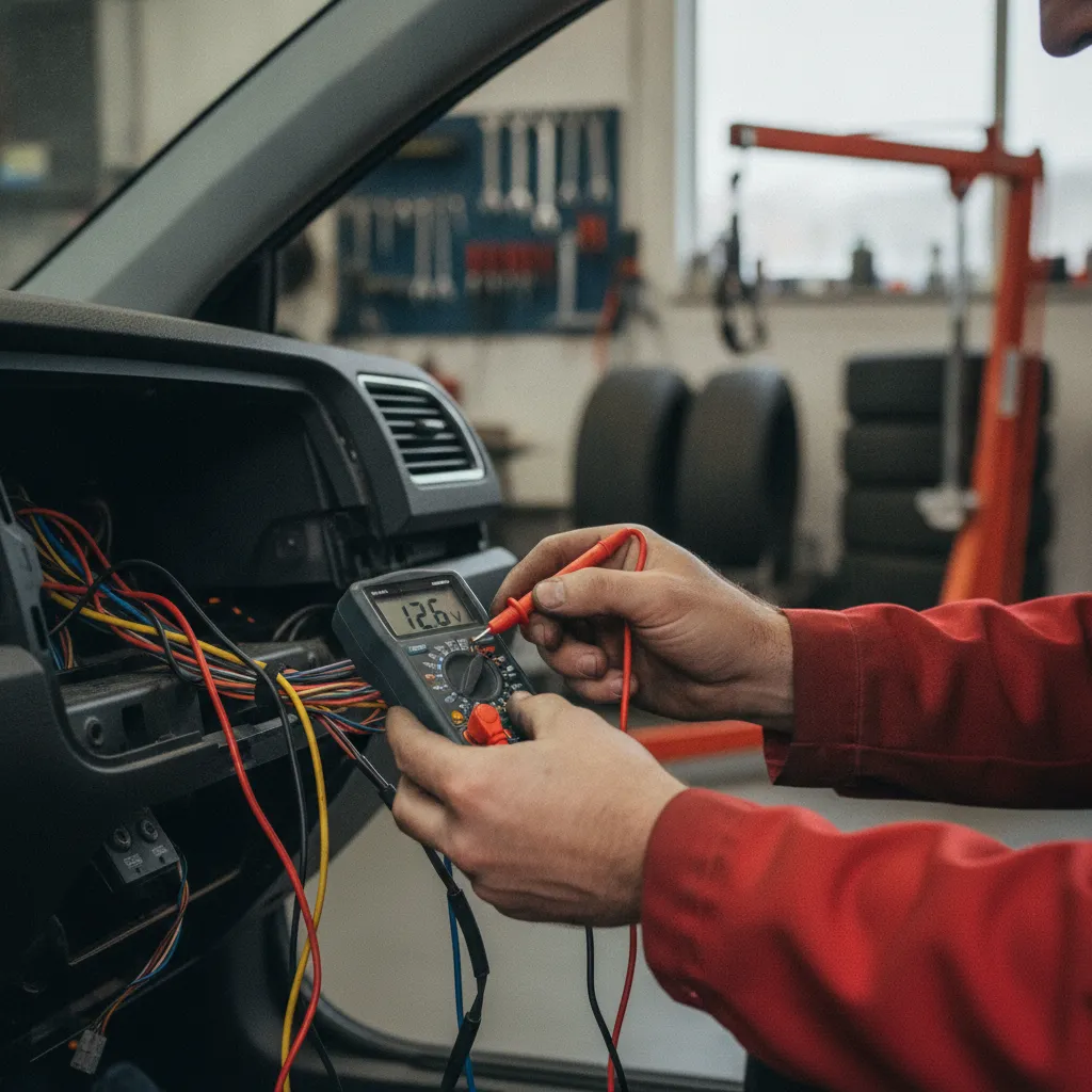 Vérification de la tension des fils autoradio avec un multimètre digital