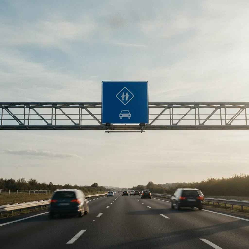 Panneau losange signalant une voie réservée au covoiturage sur autoroute