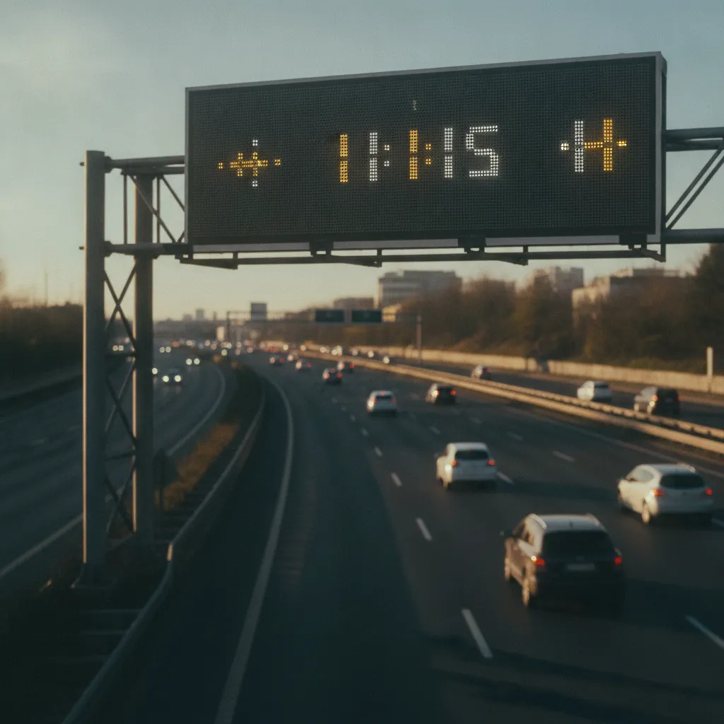 Panneau à messages variables indiquant les horaires d'activation de la voie réservée