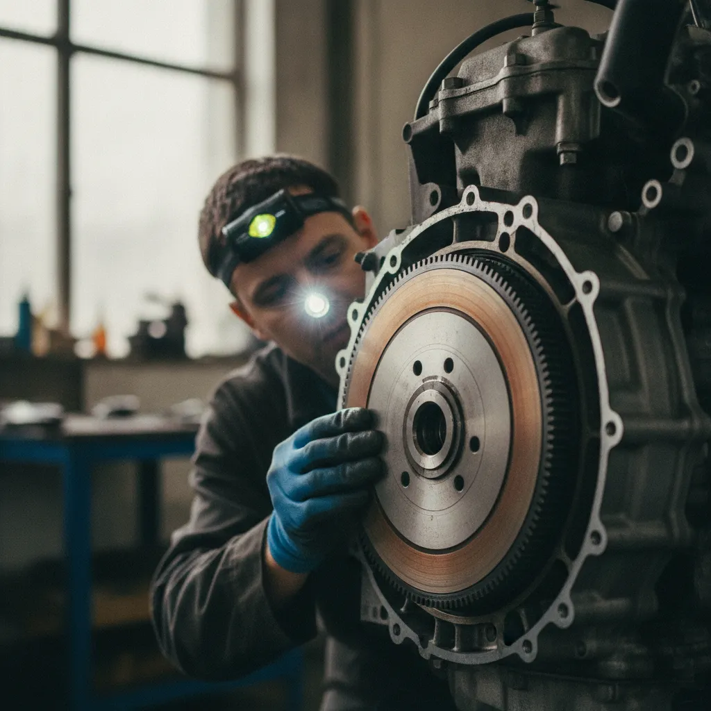 Inspection de la surface de friction du volant moteur après dépose de la boîte