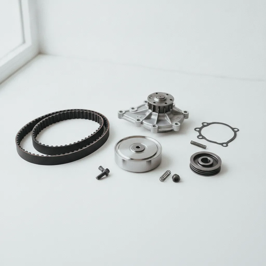 Contenu d'un kit de distribution complet avec pompe à eau et galets