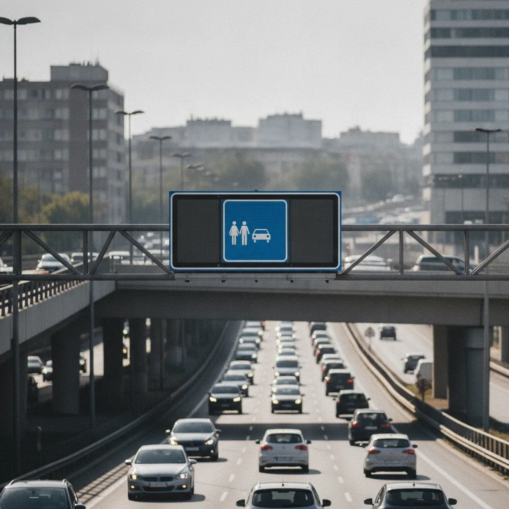 Les panneaux à messages variables signalent l'activation de la voie de covoiturage