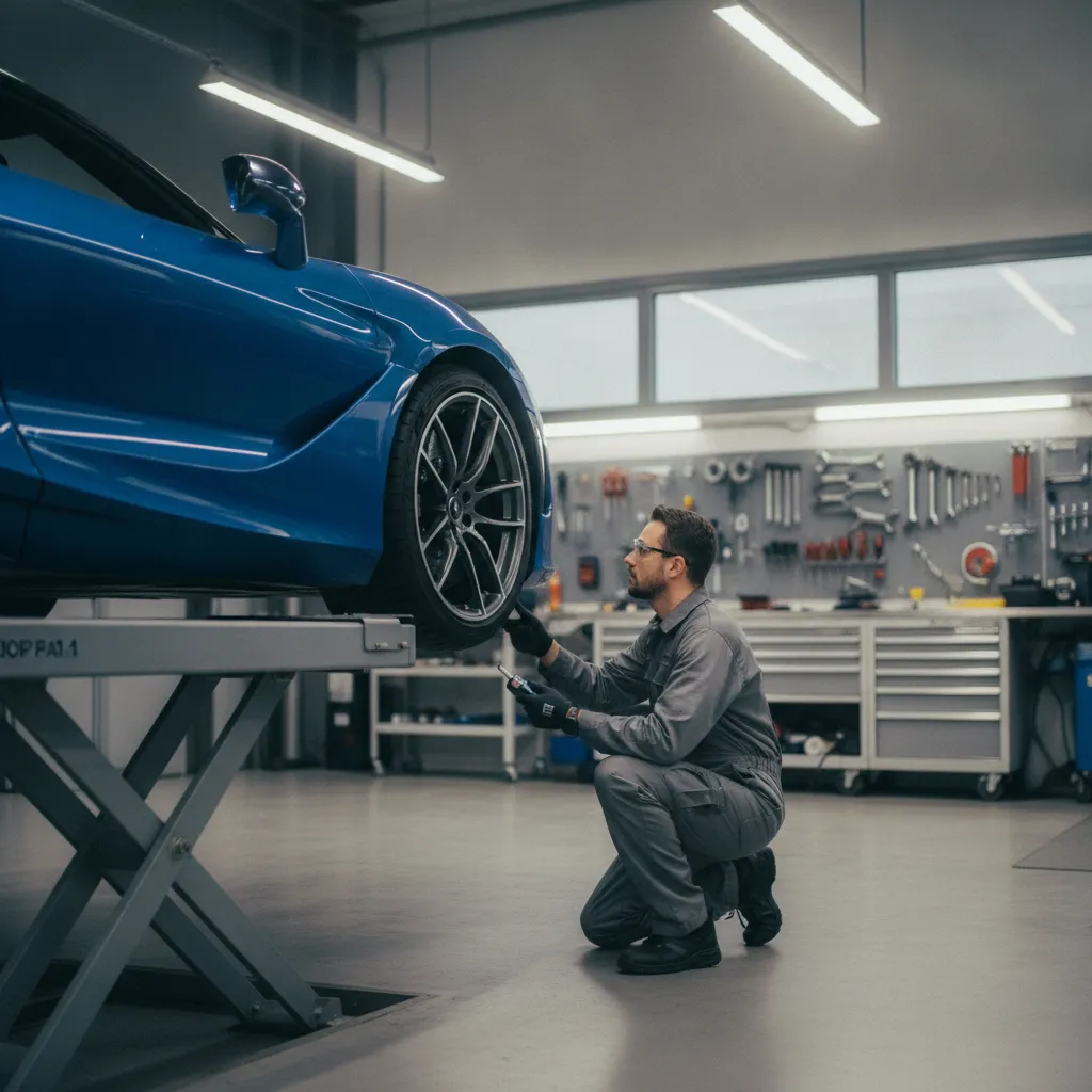 Vérification complète des pneus lors d'un entretien en atelier professionnel