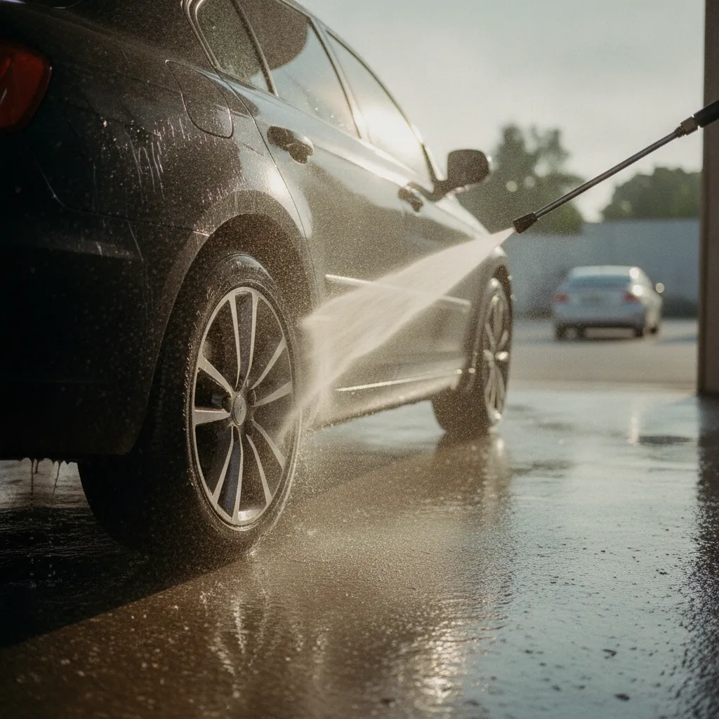 Le lavage haute pression des jantes et bas de caisse en piste libre-service