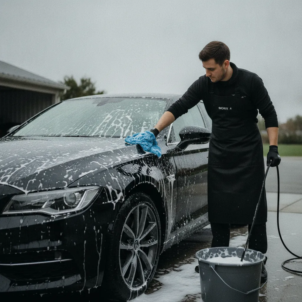 Le lavage à la main avec un gant microfibre pour un résultat sans rayures