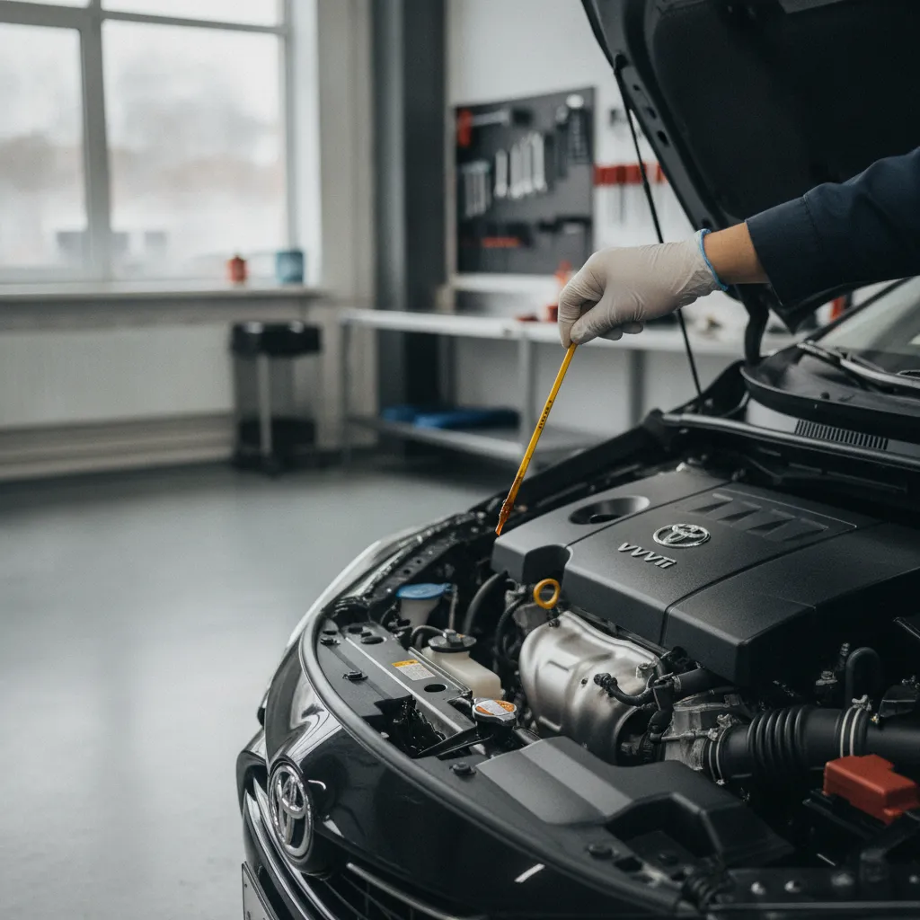 Vérification du niveau d'huile moteur sur une Toyota Yaris