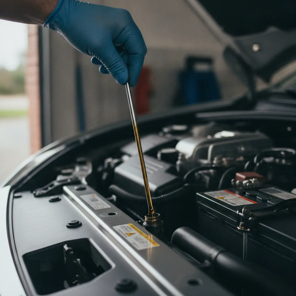 Vérification du niveau d'huile sur la jauge après une vidange moteur essence