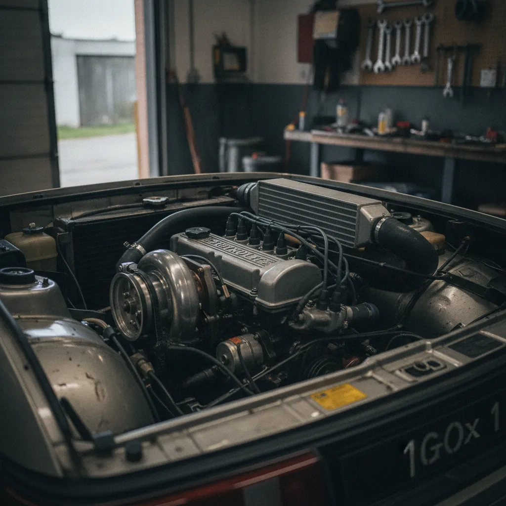 Le moteur central arrière turbocompressé de la R5 Turbo, accessible par le capot arrière
