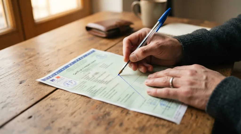 Le trait diagonal au stylo sur le recto de la carte grise officialise la cession du véhicule