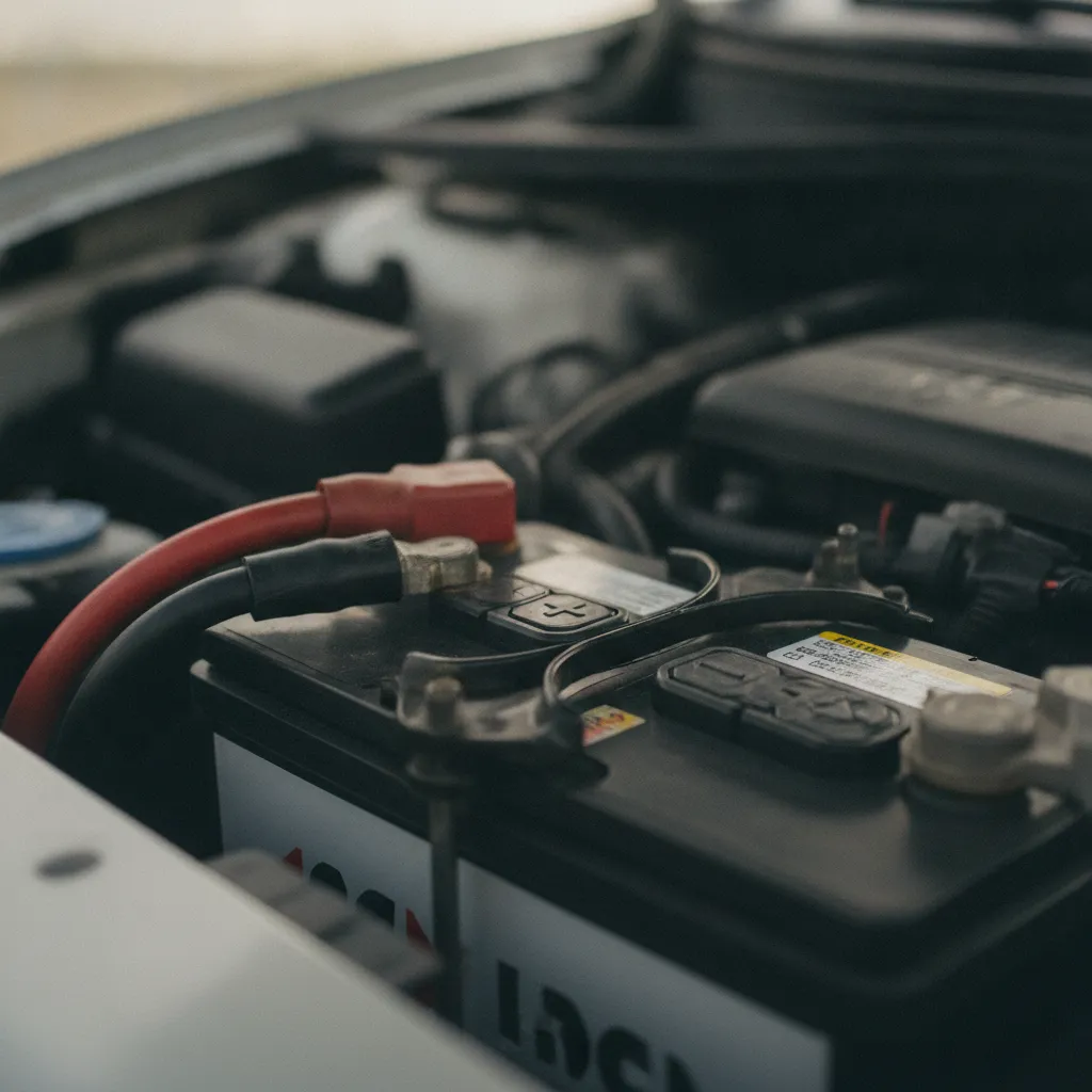 Les bornes positive et négative de la batterie sont identifiées par des couleurs et des symboles distincts