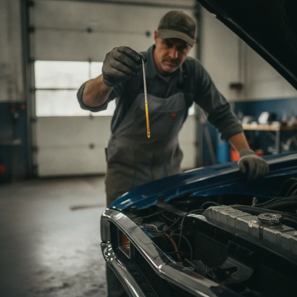 Vérification du niveau d'huile à la jauge après le remplissage du moteur