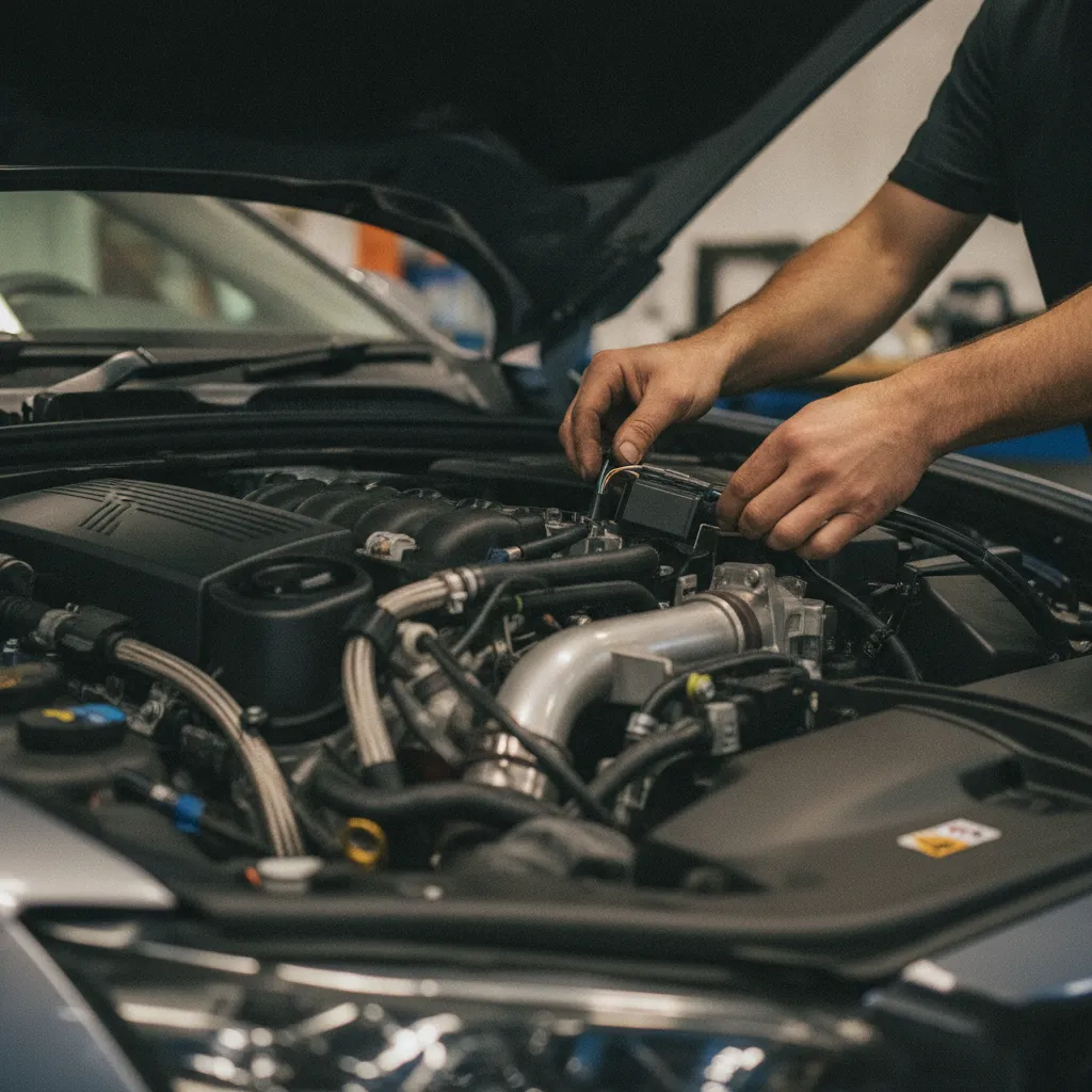 Installation d'un boîtier de conversion E85 homologué dans le compartiment moteur
