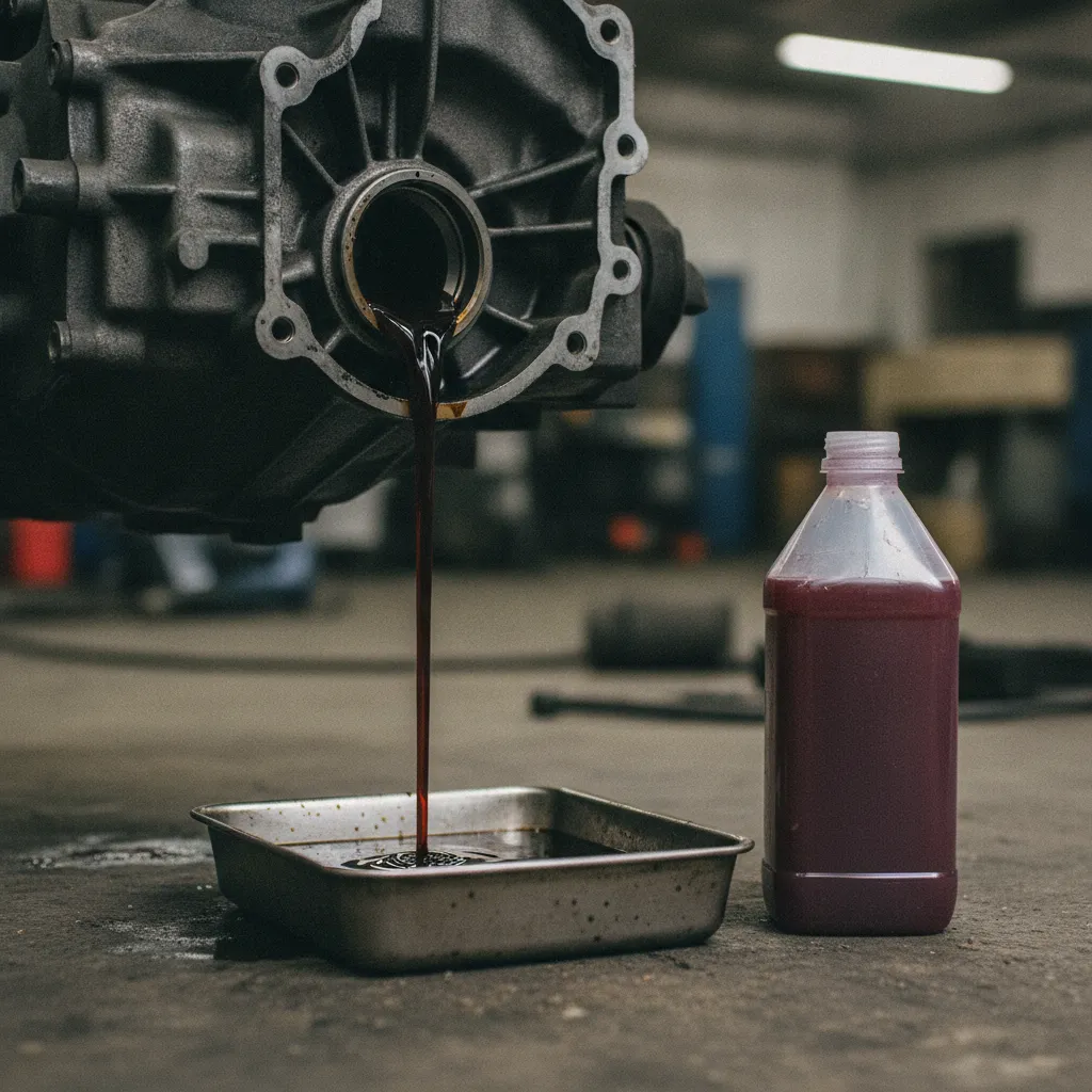 Différence visuelle entre un liquide de boîte automatique usé et un fluide ATF neuf