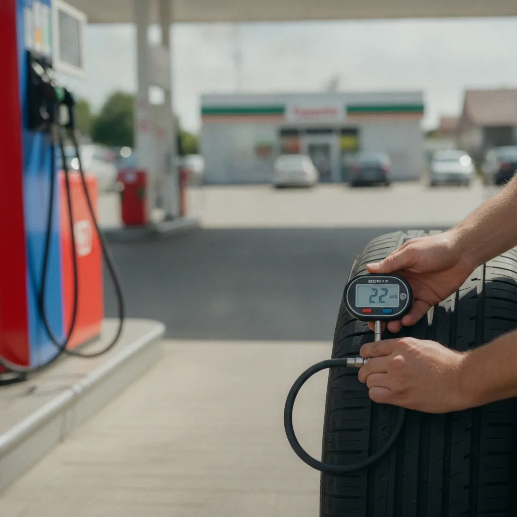 Vérifier la pression à froid avec un manomètre prend moins de cinq minutes pour les quatre roues